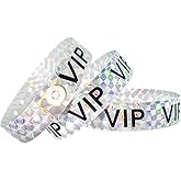 Ouchan Holographic VIP Plastic Wristbands Silver - 100 Pack Vinyl Wristbands for Events Parties