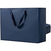 Katfort Large Navy Blue Gift Bag with Handles 12 Pack, 16''×6''×12'' Extra Large Gift Bag with Ribbon Handles, Reusable Heavy Duty Kraft Paper Bags Bulk for Shopping, Wedding, Party, Gift, Retail