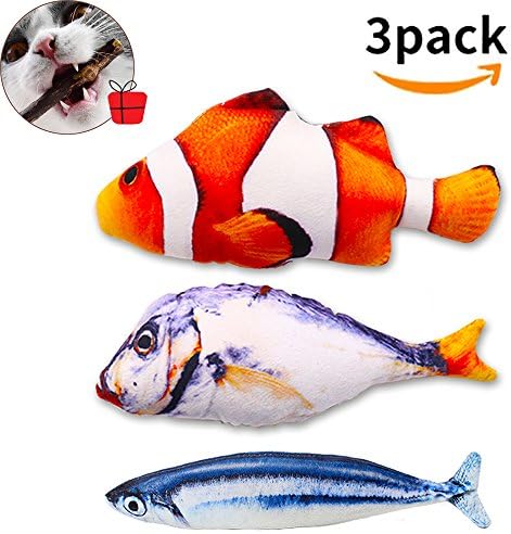 HAMMERHIT Cats Catnip Fish Shape Toys Interactive Pets Pillow Simulation Plush Chewing Dolls Kittens Presents Pack of 3 Saury+Salted Fish+Clown Fish Pack