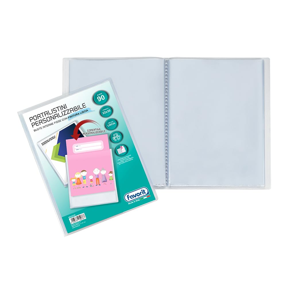 FAVORIT Display Book with Fixed Envelopes and Front Pocket Customizable for Sheets 90 Envelopes, 22 x 30 cm, Transparent — image 1