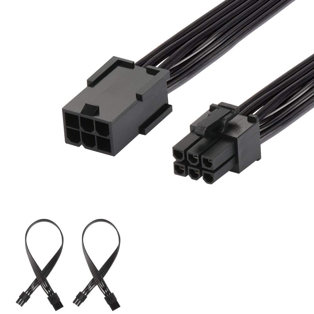 J&D 6 Pin PCI Express Power Extension Cable (2 Pack), Durable PCIe Power Extension Cable, 12 inch