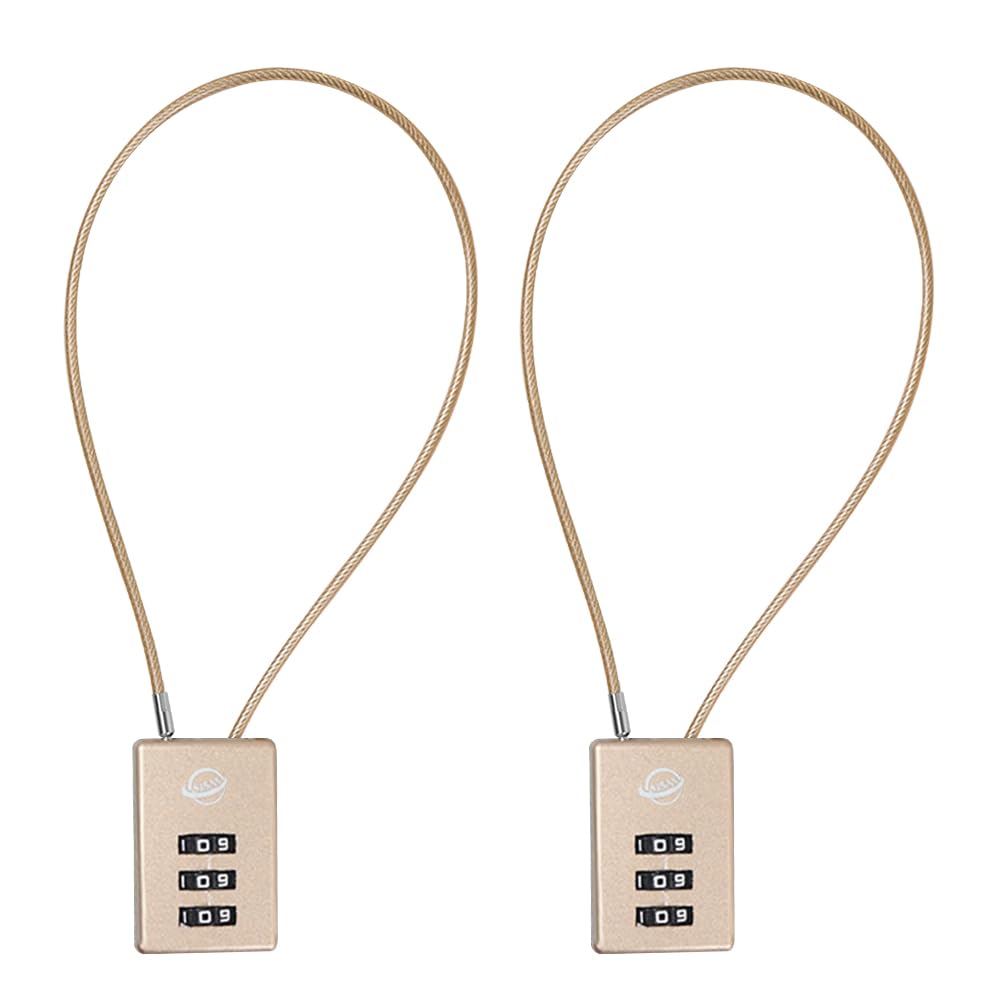 SISAV 3 Digit Cable Combination Lock 12 inches Cable for School Gym Locker,Filing Cabinets,Helmet,Toolbox,Luggage Suitcase,knapsack,Gold 2Pack