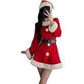 Unibaby Women's Mrs. Claus Santa Costume Hoodie Christmas Dress Lady Cosplay Xmas Party Outfit with Santa Hat