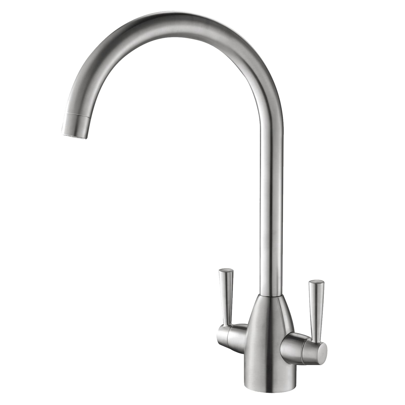 Peppermint Brushed Nickel Kitchen Sink Tap Mixer Modern Design High Arc Gooseneck Brushed Steel Kitchen Sink Taps Twin Lever Faucet 360 Swivel Spout Dual Handle