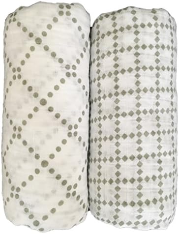 Seben Baby Muslin Swaddle Blankets 2 Pack - 100% Cotton - 47" x 47" - Dots and Blocks