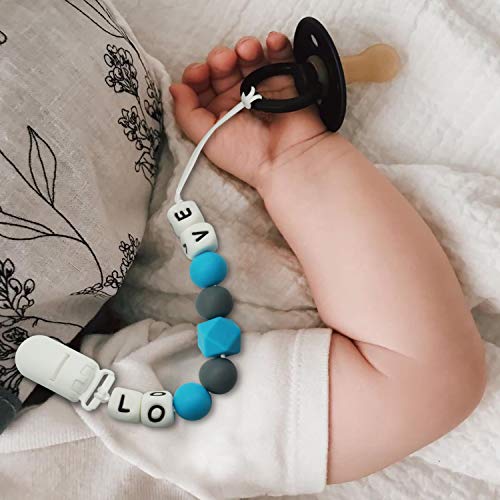 Pacifier Clip for Boys and Girls, Baby Holder Leash, Silicone Teething Straps Unisex Design, Silicone Pacifier Clip, Baby Shower Gift Set, Easy to Use for Teething Toys (Baby Love)