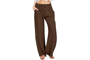 Sczwkhg Women's Cotton Linen Pants 2024 Drawstring High Waisted Casual Loose Fit Wide Leg Palazzo Yoga Trousers with Pockets