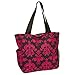 Women's Black & Pink Floral Damask Scroll Print Beach Shopper Tote Bag