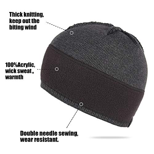 Bodvera Mens Winter Warm Knit Beanie Hats Tactical Fleece Plain Toboggan Ski Skull Cap, (Carbonarius) - Thumbnail 5