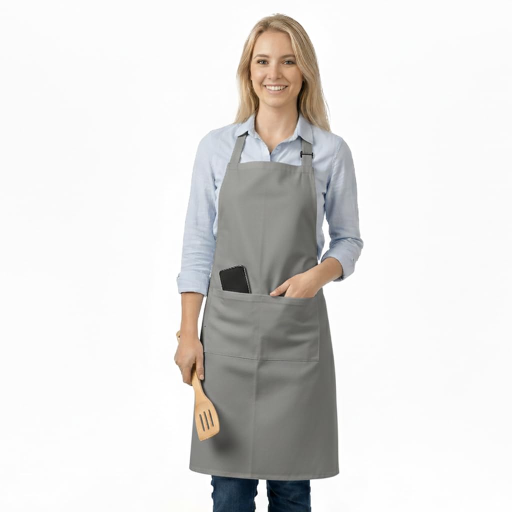 LivinEase Aprons for Women & Men – Adjustable Apron with 2 Pockets, Kitchen Apron for Cooking, Baking, BBQ, Gardening – GREY — image 1