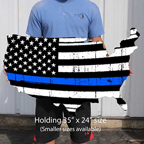 Surf To SummitThin Blue Line Flag Dibond Aluminum USA Sign Policeman Police Officer Support Vintage Decor Garage Wall Art Metal Sign Business Police Officer Retirement Gift (35" x 24")