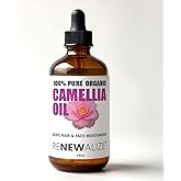 Renewalize ORGANIC CAMELLIA SEED OIL Skin Moisturizer | Unrefined Cold Pressed 100 Percent Pure | Large 4 fl oz bottle | Moisturizing Oil for Hair Face Skin and Body
