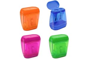SUMAJU Pencil Sharpeners, 4pcs Pencil Sharpener Manual Colorful Dual Holes Compact Handheld Pencils Sharpener with Lid Portable Pencil Sharpener for Kids Adults School Office Home