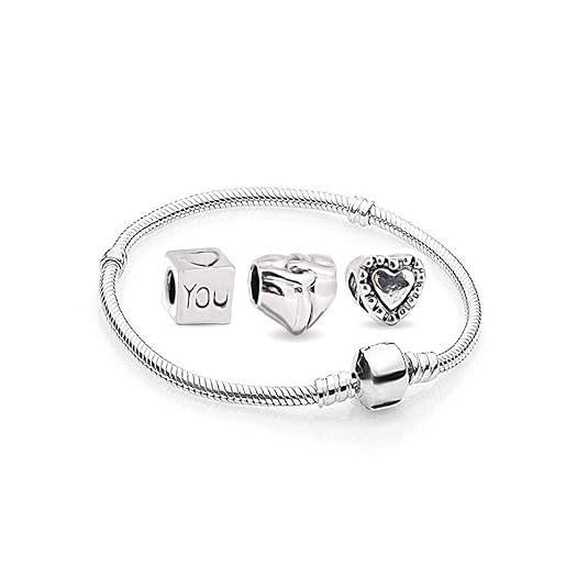 Damen Herz Charms Beads 1 Armband und 3 Anhänger Starter Set Angebot Zirkonia Murano Glas bettel Pandora Style Bead kompatibel