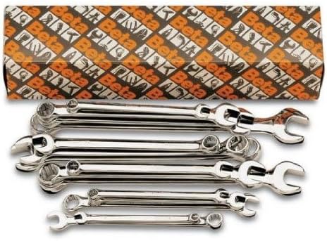 Beta 42LMP/S18 Offset Long Combination Wrench Set, 18 Pieces ranging from 8mm to 32mm in box, with Bright Chrome Plated