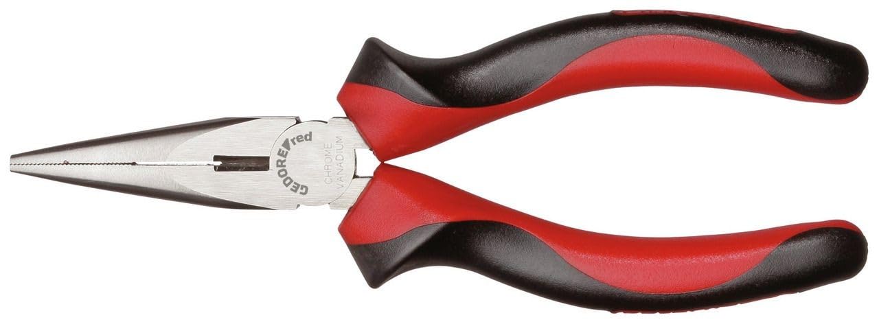 GEDORE Red Flat Nose Pliers Straight 160 mm / Straight gripping Surfaces, Longitudinal Toothed / inductive Hardened Cutting Edges / 2-Component Handle, Gentle Power Transmission