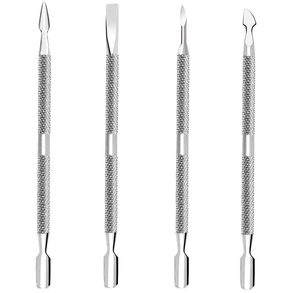4 Pcs/Set Cuticle Pusher and Cutter Set Cuticle Pusher Kit Dead Skin Nail Cleaner Tools Professional Stainless Steel Cuticle Remover Durable Pedicure Manicure Tools for Fingernails and Toenails