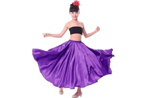 VNOEVW Girls Satin Full Long Skirt for Circle Belly Dance Folkloric Mexican Performance Prom Photoshoot