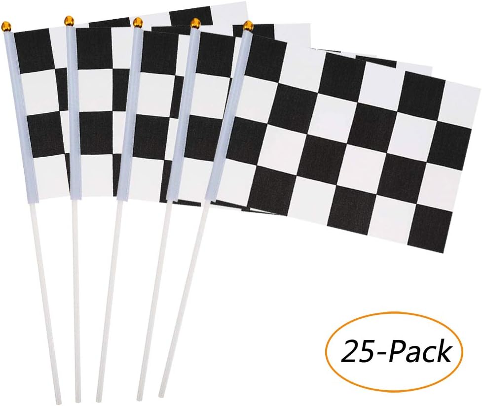 Checkered Flags 8 x 5.5 Inch Racing Flags with Sticks Black & White Race Car Flags,Racing Party Decor,Sport Events Supplies 25 PCS