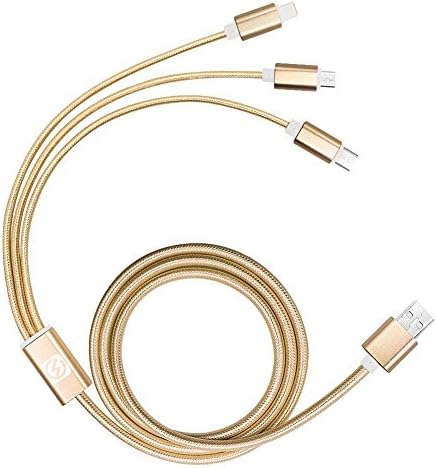E-MAZONCO 3-in-1 Universal USB 2.0 4-Feet Charging Cable with Micro USB, Type C, Lightning Cable - Gold