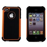 niceEshop(TM) Orange/Black Combo Hard Soft High Impact Body Armor Case Cover for Apple iPhone 4 4S