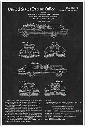Classic Batmobile Blueprint Patent Print Poster