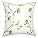 YOUR SMILE®Decorative Throw Pillow Case Cushion Cover Cotton Embroidered Jacquard Flower 18x18 Beige