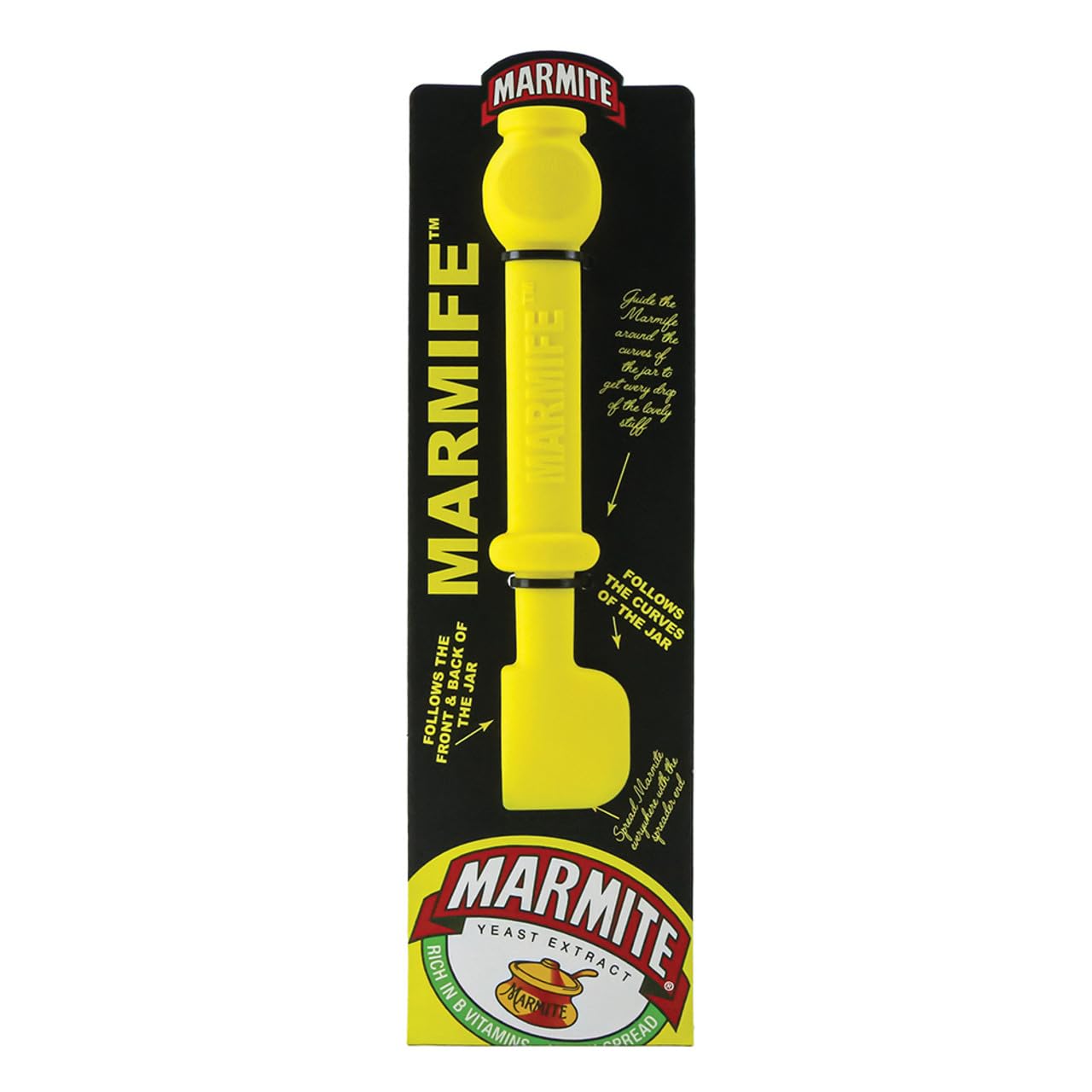 Kimm and Miller Marmite Marmife Spreader in Yellow - Novelty Jar Scraper Gift - Silicone Spatula Specially Designed for Marmite Jars - Fun Kitchen Gadget