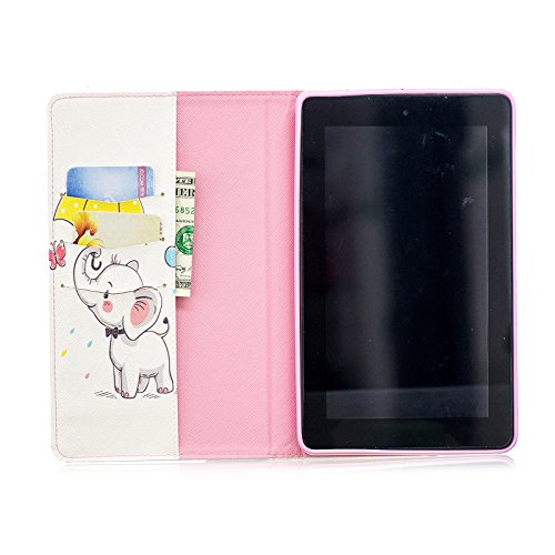 LittleMax(TM) Fire 7 Case,Colorful Leather Case Kickstand Soft Gel Protective Case with [Card Slot] for Amazon Kindle Fire 7 5th Gen 2015 &7th Gen 2017 Release-# Yellow Umbrella Elephant - Thumbnail 7
