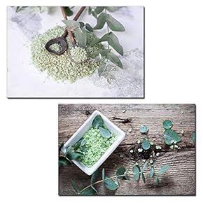 2 Panel Canvas Wall Art - Spa Still Life with Bath Salts and Leaves - Giclee Print Gallery Wrap Modern Home Art Ready to Hang - 16"x24" x 2 Panels