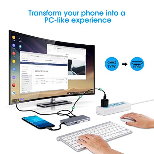 9 in 1 USB C Hub- USB-C to HDMI (Support Sumsung Dex Mode) VGA with 3.5mm Audio Output, SD/TF Card Reader, 3USB 3.0, USB-C Power Delivery Adapter for MacBook, iPad Pro, Samsung Galaxy S8+