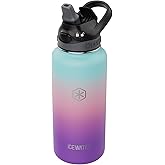 ICEWATER-32 oz Insulated Water Bottle With Straw and Carry Handle, Leakproof Lockable Lid with Soft Silicone Spout, One-hand Operation, Stainless Steel, BPA-Free (32 oz, Purple)