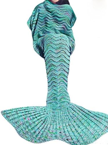 Coroler Adorable Mermaid Tail Blanket Snuggle Sleeping Bags with Wave Pattern for Kids,Green