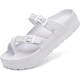SOSOWHLTE Womens Platform Sandals Adjustable Buckle Summer Arch Support Cushion Slides Woman Lightweight Thick Soles Flat Shoes