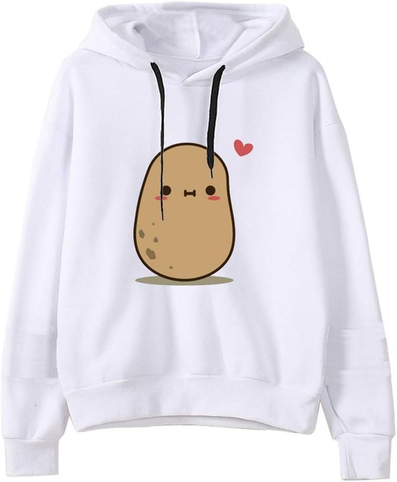 STORTO Womens Hooded Sweatshirts Cute Potatoes Pattern Teen Girls Hoodies Casual Loose Pullover Sweatshirt Outwear