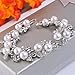 EVER FAITH Austrian Crystal Bridal Simulated Pearl Flower Leaf Bracelet Clear Silver-Tone
