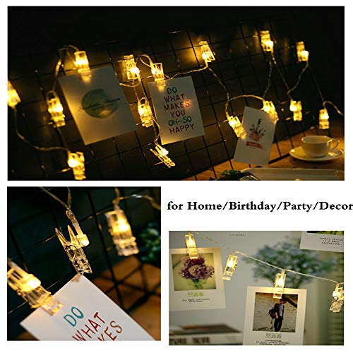 Juhefa Photo Clip String Lights, Battery Powered 20 LEDs Fairy String Lights with 10 Clear Clips for Hanging Pictures/Photos/Party/Decor (Warm White)