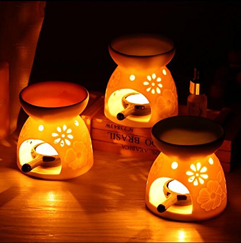 Ceramic Tea Light Candle Holder/Wax Melt Warmer,Singeek Essential Oil Burner Aromatherapy Diffuser For Living Room, Balcony Spa Yoga Meditation (White)
