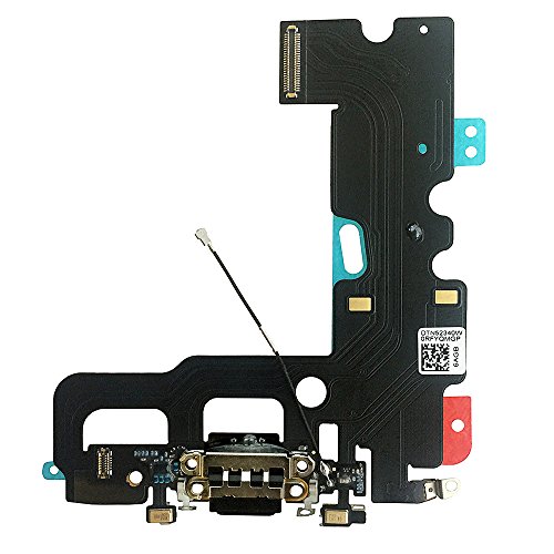 Johncase USB Charging Port Dock Connector Flex Cable + Microphone + Cellular Antenna Replacement Part Compatible with iPhone 7 4.7" (Black)