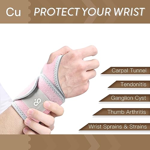 INDEEMAX Copper Carpal Tunnel Wrist Brace 2 Pack, Adjustable Wrist Support for Pain Relief, Arthritis, Tendonitis, Men and Women Compression Wraps Straps for Right and Left Hand Bands