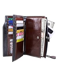 S-ZONE - Cartera de piel auténtica con bloqueo RFID para mujer