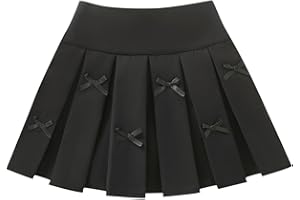 Cute Bow Pleated Mini Skirt for Girls High Elastic Waist Athletic Tennis Skort Solid Color School Skirts Party