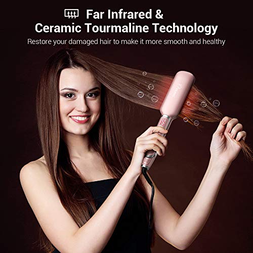 Ovonni Infrared Ionic Hair Straightener, Dual Voltage 2 inch Wide Plate Ceramic Tourmaline Flat Iron, Professional LCD Digital Display Auto Shut Off Straightener Iron for Restoring Damaged Hair (Gold)