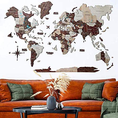Home Decor 3D Wood World Map CAPPUCCINO color