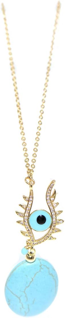 Unique Evil Eye Pendant Necklace Blue Green Natural Stone Turquoise Long Necklace Fashion Gold Chain Necklace for Women
