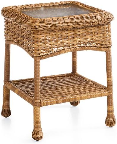 Prospect Hill Weather-Resistant Outdoor Resin Wicker End Table with Powder-Coated Aluminum Frame, in Light Brown