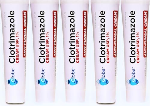 (5 pack) Globe Clotrimazole Antifungal Cream 1% (1 oz) Relieves the itching, burning, cracking and scaling associated with fungal infections | Compare to the Name Brand Active Ingredient