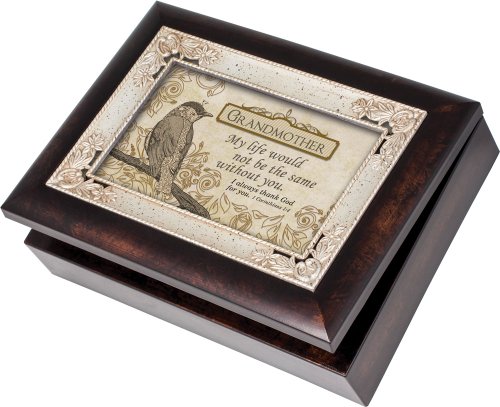 Cottage Garden Grandmother Burlwood With Silver Inlay Italian Style Music Box / Jewelry Box Plays Amazing Grace