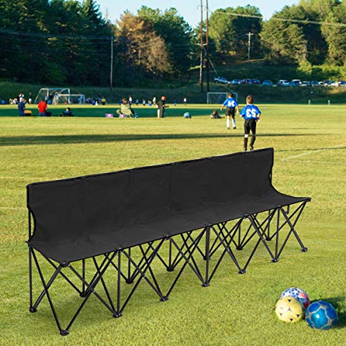 Giantex Portable Folding 6 Seats Chair Sideline Bench W/Seat Backs & Carry Bag Sports Team Camping (Black)