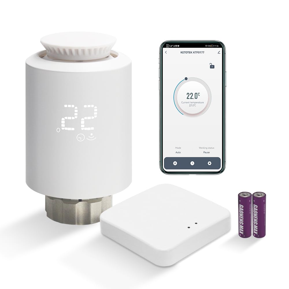 Electronic Smart Radiator Thermostat Set with Zigbee Gateway WiFi Starter Kit Programmable Radiator Thermostats WiFi Intelligent Heating Control via App,Alexa Google Assistant,Smart Life,Tuya White — image 1